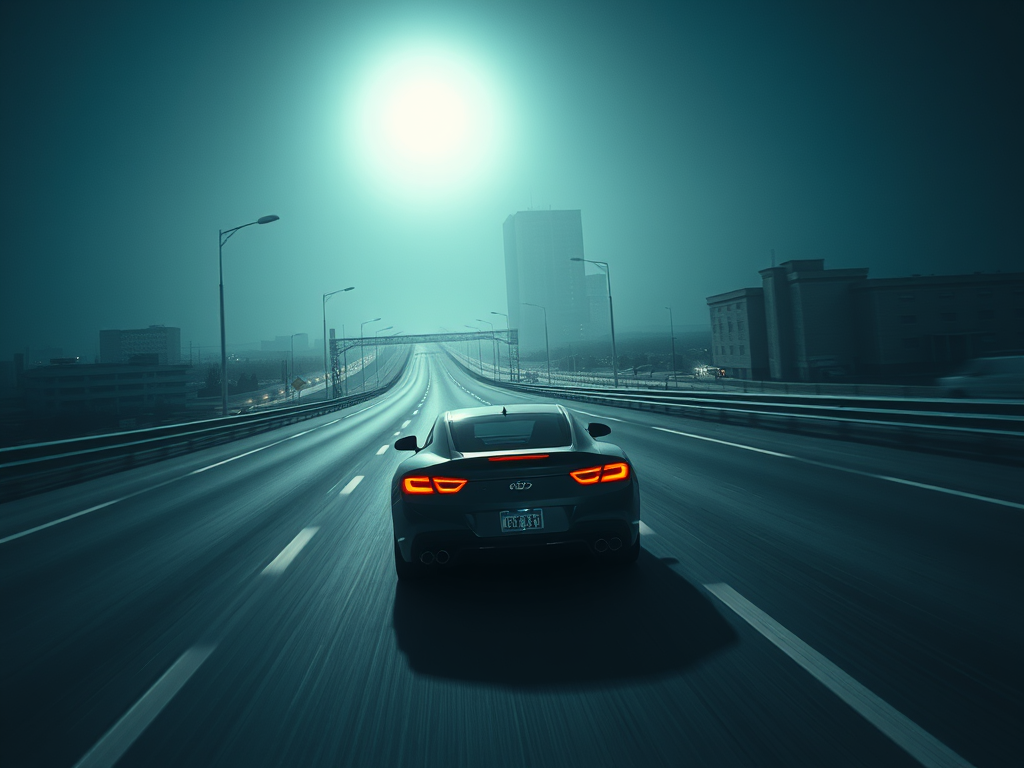 Driving down a dark isolated highway.